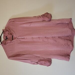 Express Dusty Rose Button-Up Shirt Ruffeled Collar Sleeve Garter Size L